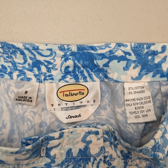 Talbots pant size 8 petite. All over blue print. Flat front Capri bottoms. - Picture 5 of 6